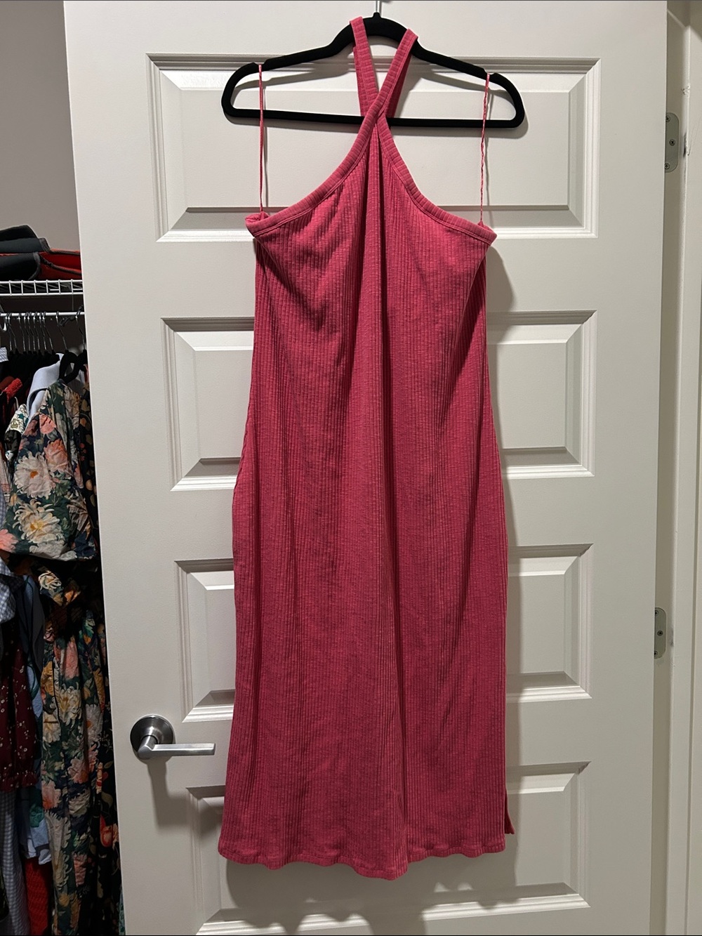 Old Navy Ribbed Halter Pink Midi Dress